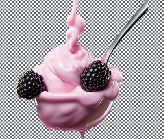 Yummy and delicious Blackberry yoghurt isolated on transparent background