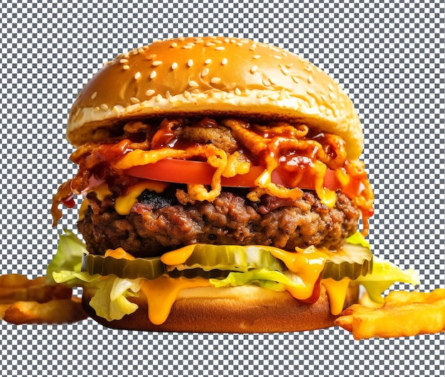 Yummy and delicious Cajun Burger isolated on transparent background