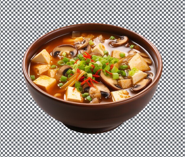 PSD yummy and delicious hot and sour soup isolated on transparent background