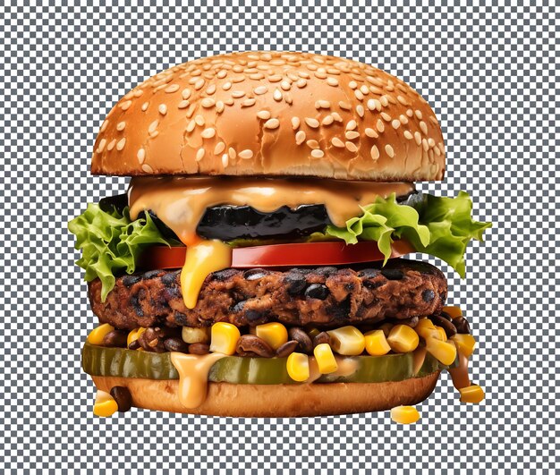 Yummy delicious and spicy Black Bean and Corn Burger isolated on white background