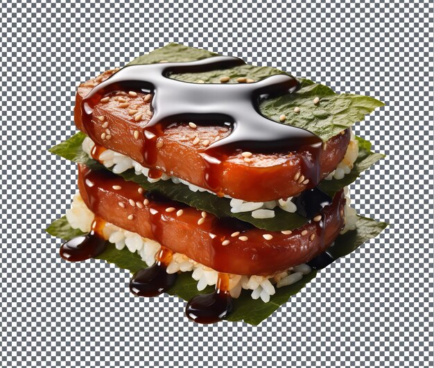 Yummy and delicious Teriyaki Spam Musubi isolated on transparent background