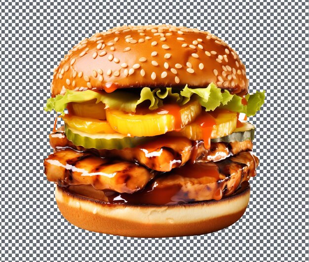 Yummy and delicious Teriyaki Tempeh Burger isolated on transparent background