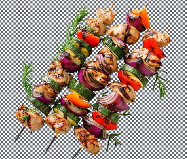 yummy Grilled chicken and vegetable kebabs isolated on transparent background