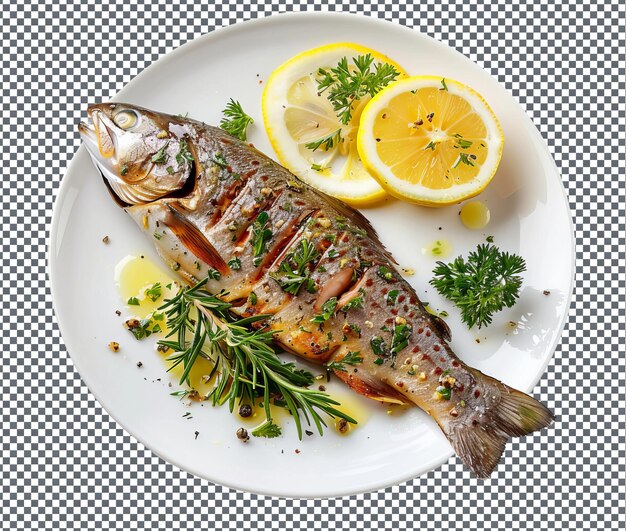 PSD yummy grilled trout with lemon isolated on transparent background