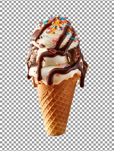 Yummy ice cream cone isolated on transparent background