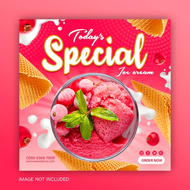 Yummy juicy Red currant Special delicious ice cream social media banner post design template design