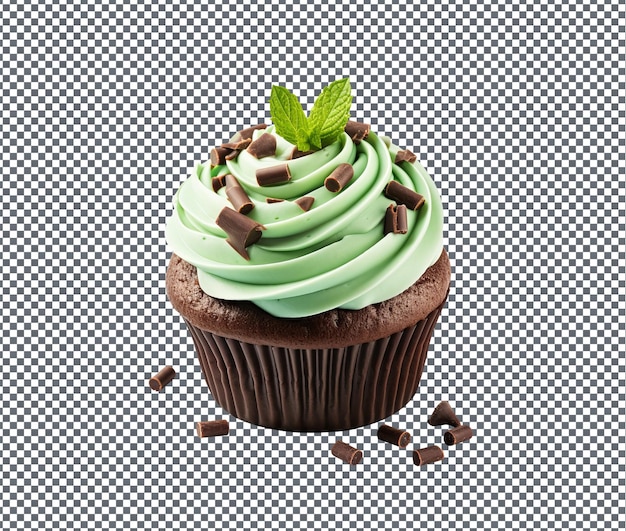 PSD yummy mint chocolate cupcake isolated on transparent background