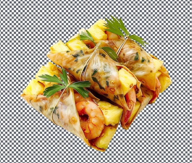 PSD yummy pineapple prawn parcels isolated on transparent background