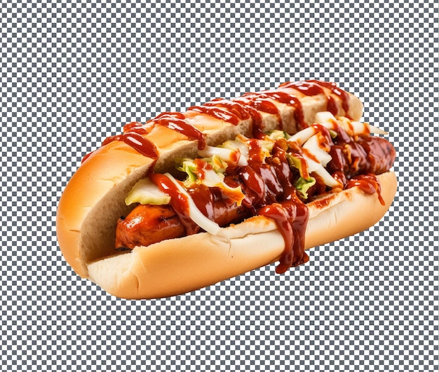 PSD yummy pulled pork hotdog isolated on transparent background