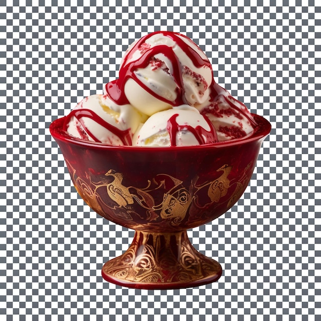 Yummy red velvet ice cream scoops isolated on transparent background