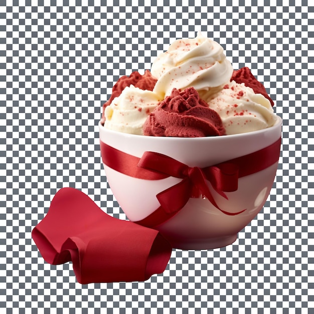 Yummy red velvet ice cream scoops isolated on transparent background