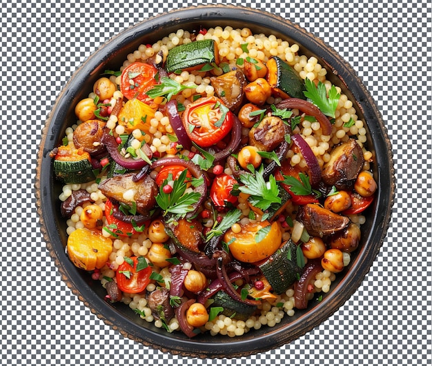 PSD yummy roasted vegetable couscous isolated on transparent background