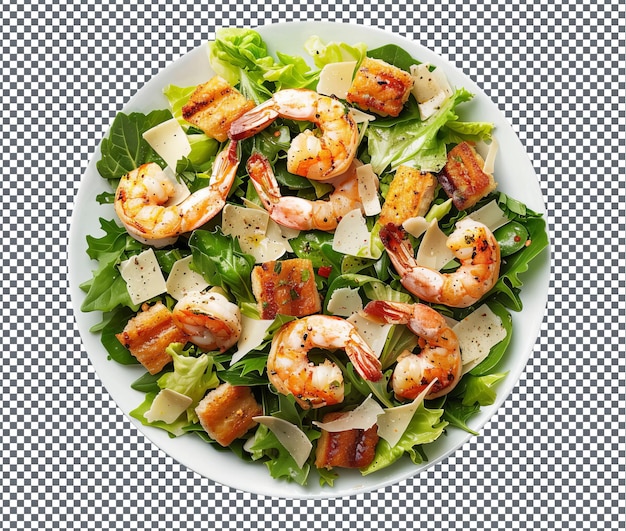 PSD yummy salad with grilled shrimp isolated on transparent background