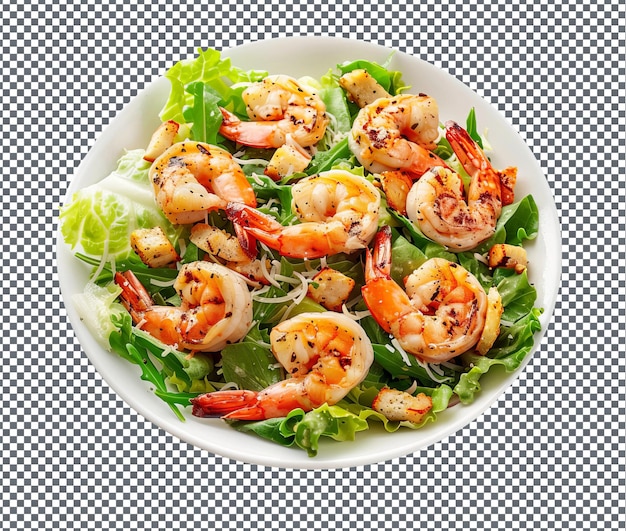 PSD yummy salad with grilled shrimp isolated on transparent background