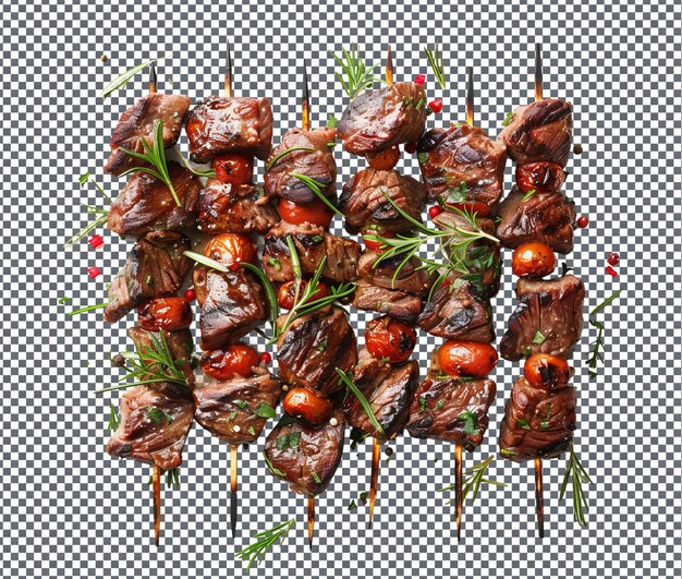 PSD yummy sanglier wild boar skewers isolated on transparent background