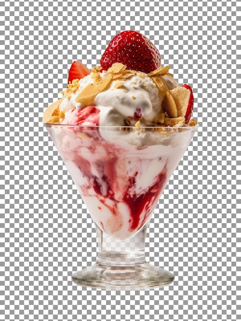 Yummy strawberry sundae isolated on transparent background