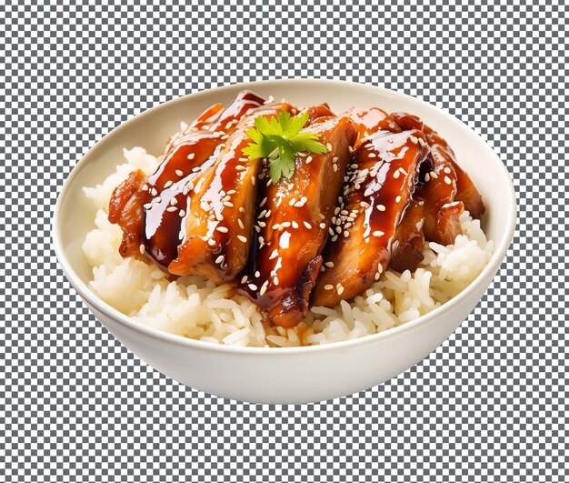 PSD yummy teriyaki chicken and rice isolated on white background