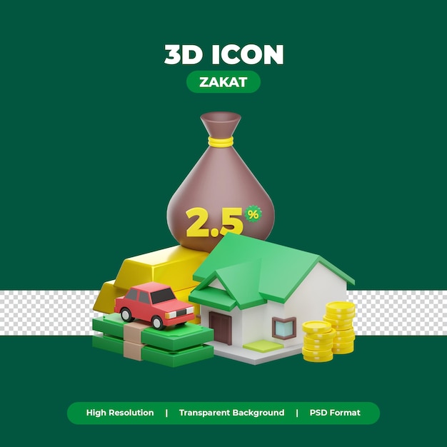 Zakat mal elements icon with 3d render illustration