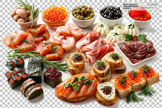 PSD zakuski russian appetizers on transparent background