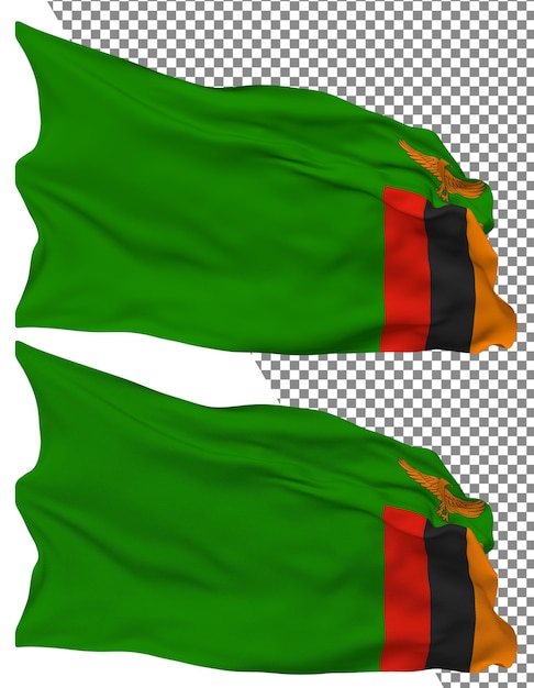 Zambia Flag Waves Isolated in Plain and Bump Texture with Transparent Background 3D Rendering