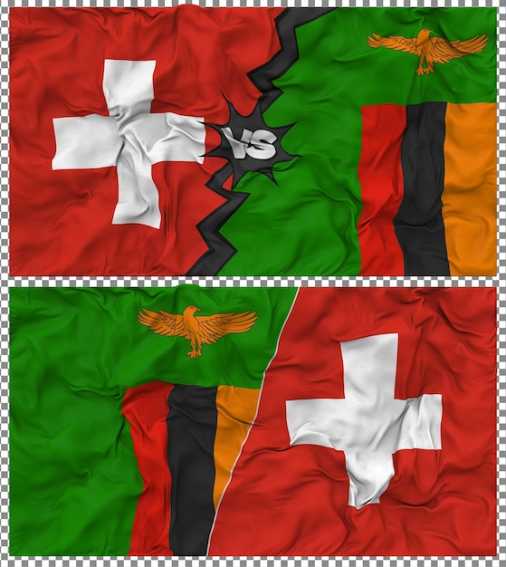 PSD zambia vs switzerland half combined flag cloth bump texture 3d rendering