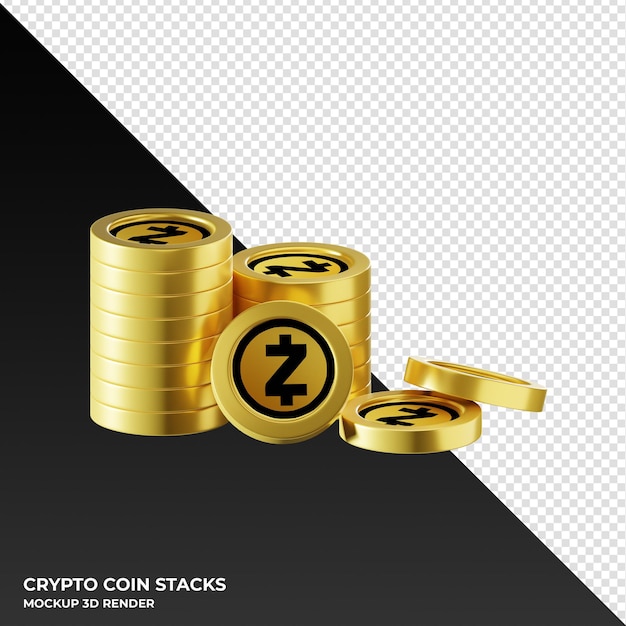 Zcash ZEC coin stacks cryptocurrency 3D render illustration