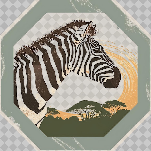 PSD zebra inside a silhouette hexagon savannah adorned with a pe png watercolor animal designs