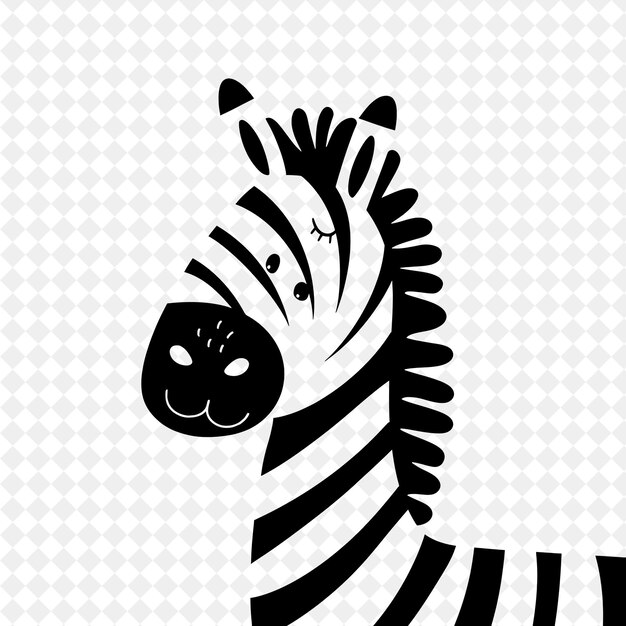 a zebra is looking up to the sky with a white background with a black and white pattern