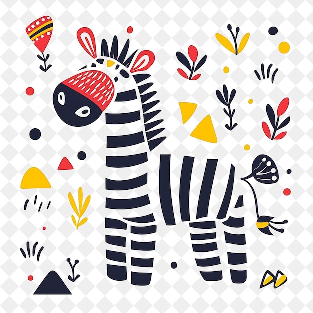 PSD a zebra is standing in a pattern with a hat on it