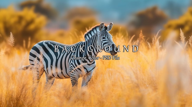 Zebra standing in yellow grass AI generated image