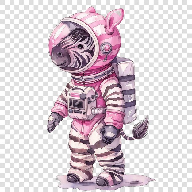 PSD zebra wearing pink astronaut costume nuresery watercolor