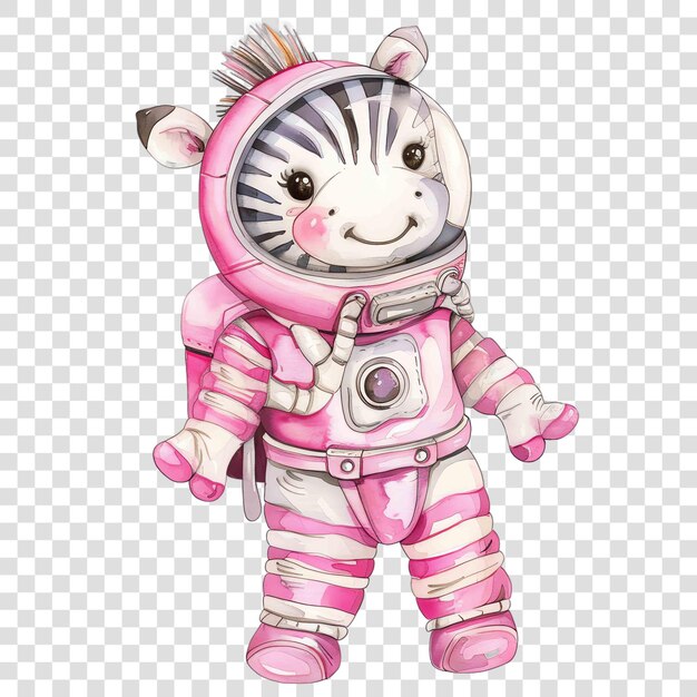 PSD zebra wearing pink astronaut costume nuresery watercolor