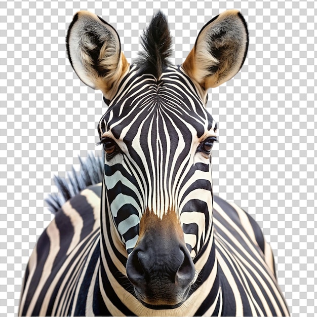 PSD a zebra with black and white stripes is standing in front on transparent background