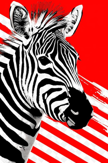 PSD a zebra with a red background that says zebra on it