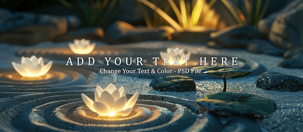 PSD zen garden with glowing lotus flowers