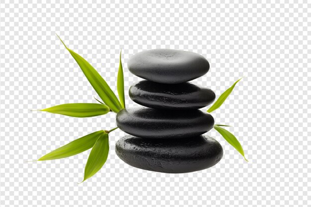 PSD zen stones with bamboo leaves on a transparent background