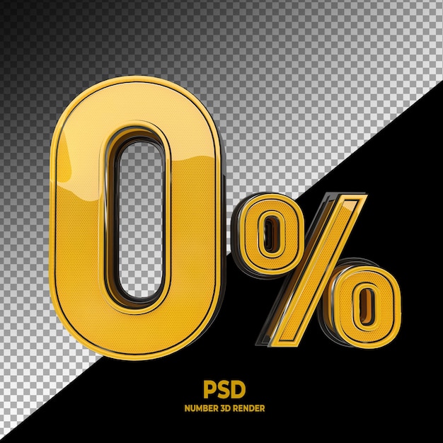 Zero percentage sign and sale discount on color gold with special offer rate 3d rendering Premium