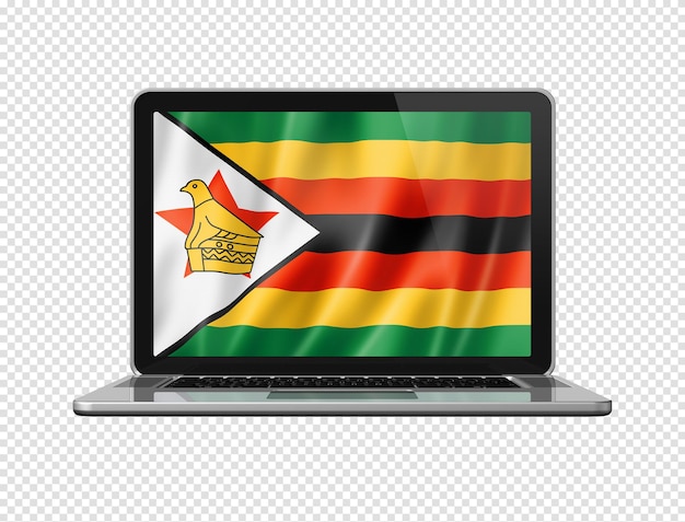 Zimbabwe flag on laptop screen isolated on white 3D illustration