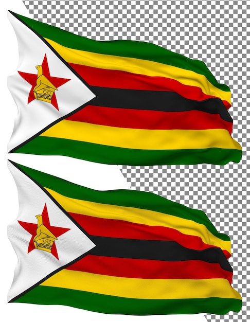 Zimbabwe Flag Waves Isolated in Plain and Bump Texture with Transparent Background 3D Rendering