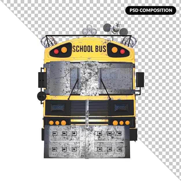 Zombie bus isolated 3d rendering