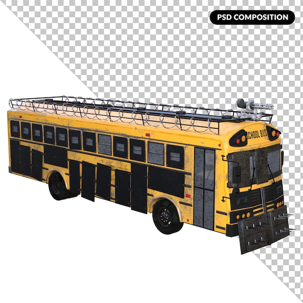 Zombie bus isolated 3d rendering