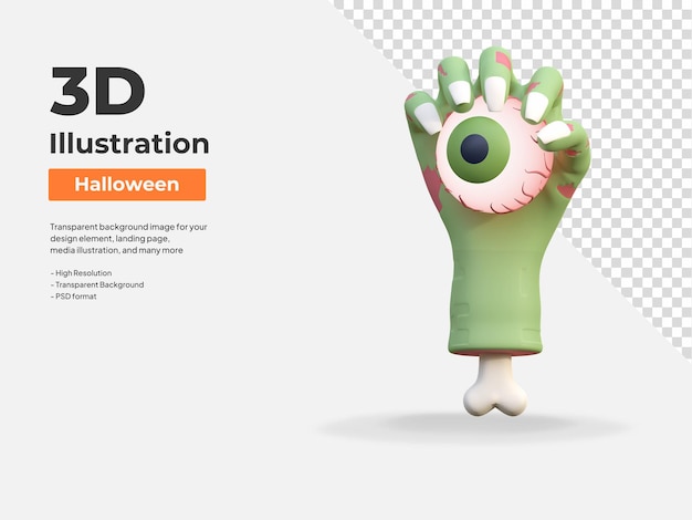 Zombie hand holding scary eye halloween 3d icon illustration