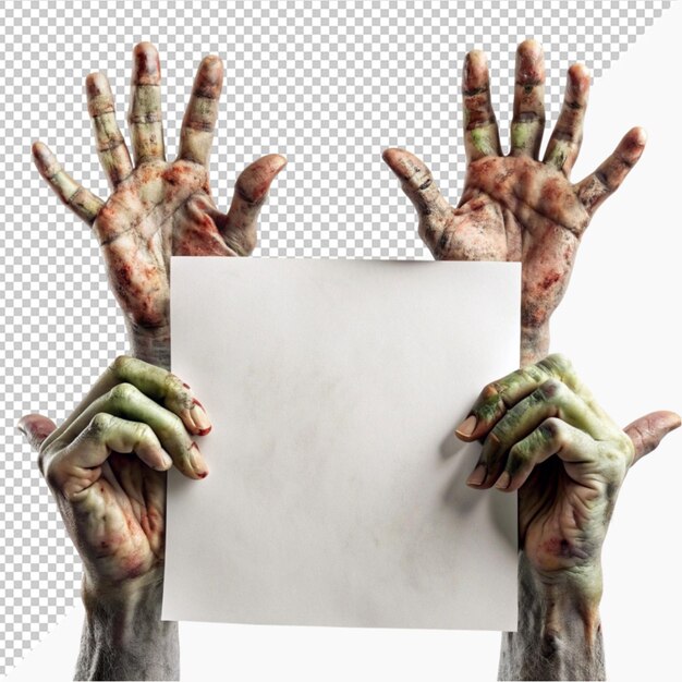 PSD zombie handswithemptysheetofpapersticking