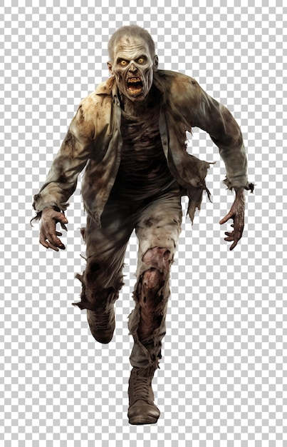 PSD zombie running isolated on transparent background