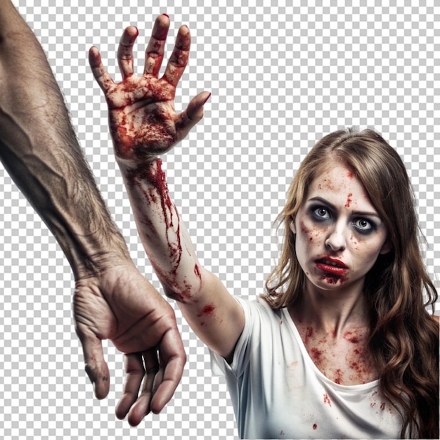 A zombie with a bloody hand