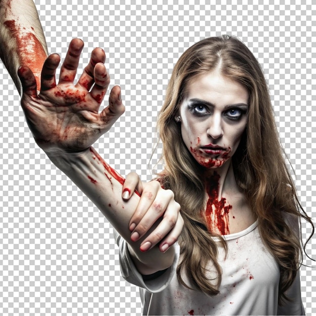 A zombie with a bloody hand