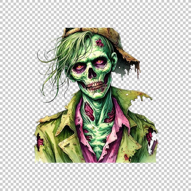 PSD zombie with tattered clothes illustration isolated on transparent background