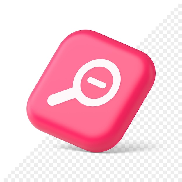 Zoom out magnifying glass button optical internet search discovery monitoring 3d isometric icon