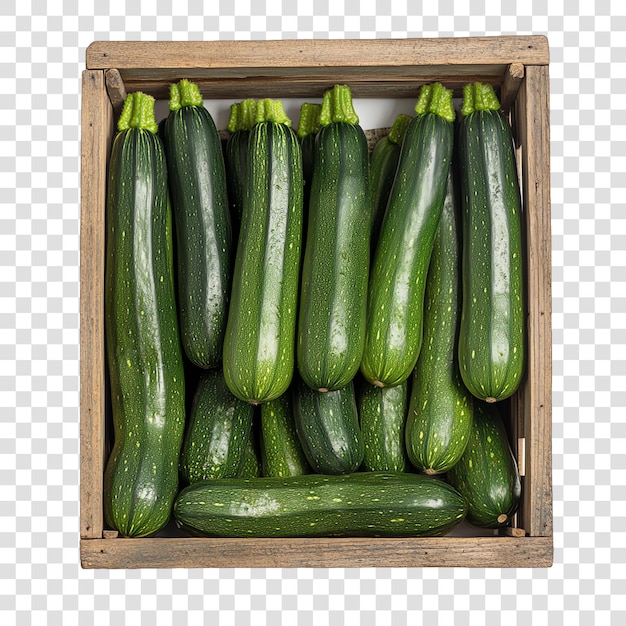 PSD zucchini in crate isolated on a transparent background