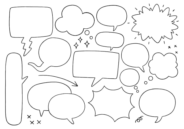 0001 hand drawn background Set of cute speech bubble in doodle style